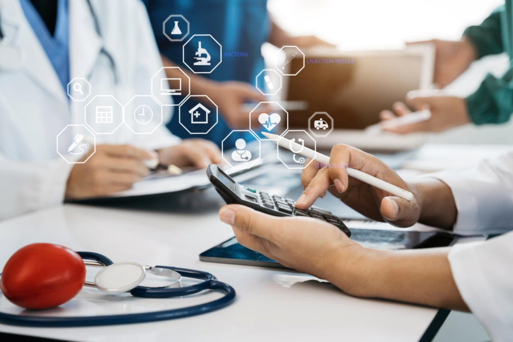 Doctor with a stethoscope checks a tablet, representing the importance of tracking key metrics in healthcare billing